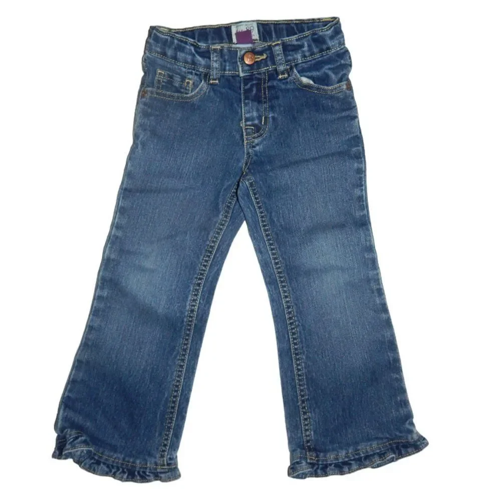 Children’s Place toddler girls 4T dark wash ruffle flare jeans adjustable waist